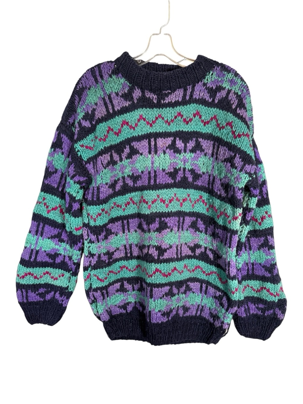 Vintage Backcountry 100% wool purple green aztec sweater knit AS IS